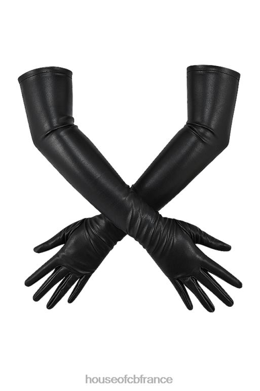 House of CB gants mi-longs en cuir végétalien noir margot N888H1249 accessoires