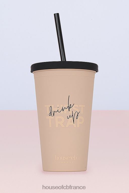 House of CB tasse isotherme beige et noire avec paille N888H1328 cadeaux