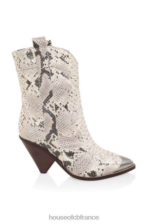 House of CB Botte de cowboy à mollet bas en cuir gris blanc terra N888H1108 chaussures