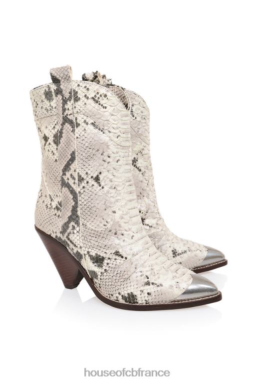House of CB Botte de cowboy à mollet bas en cuir gris blanc terra N888H1108 chaussures