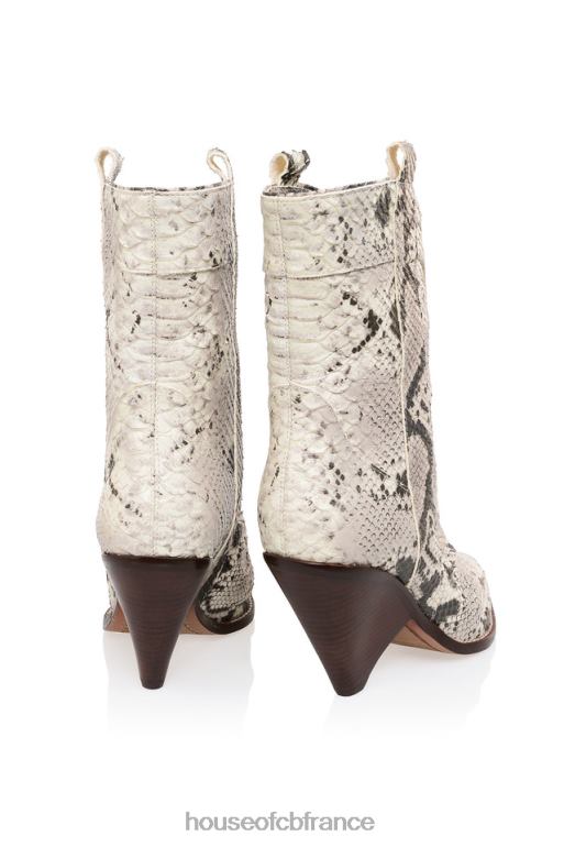 House of CB Botte de cowboy à mollet bas en cuir gris blanc terra N888H1108 chaussures