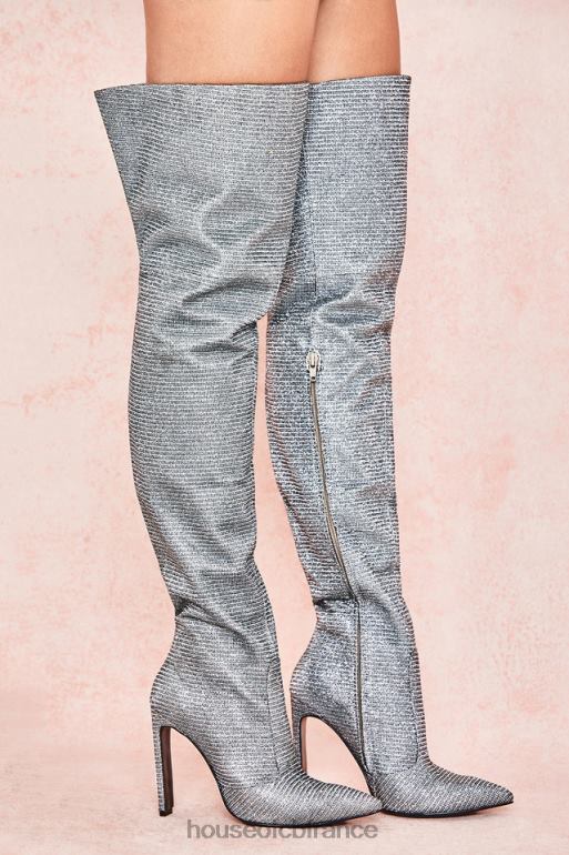 House of CB Cuissardes en cuir scintillantes argentées Stardust N888H1115 chaussures