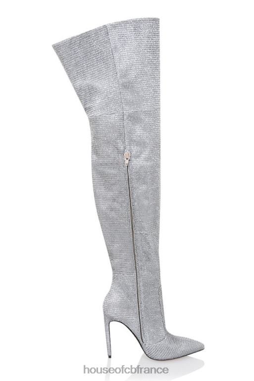 House of CB Cuissardes en cuir scintillantes argentées Stardust N888H1115 chaussures
