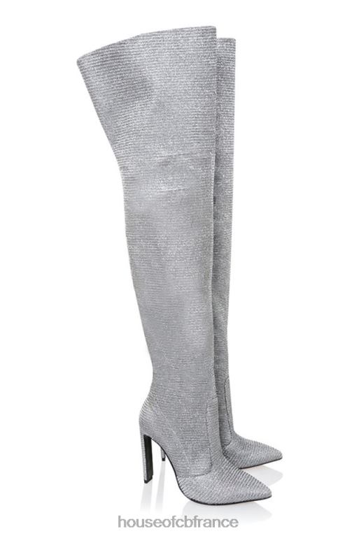 House of CB Cuissardes en cuir scintillantes argentées Stardust N888H1115 chaussures