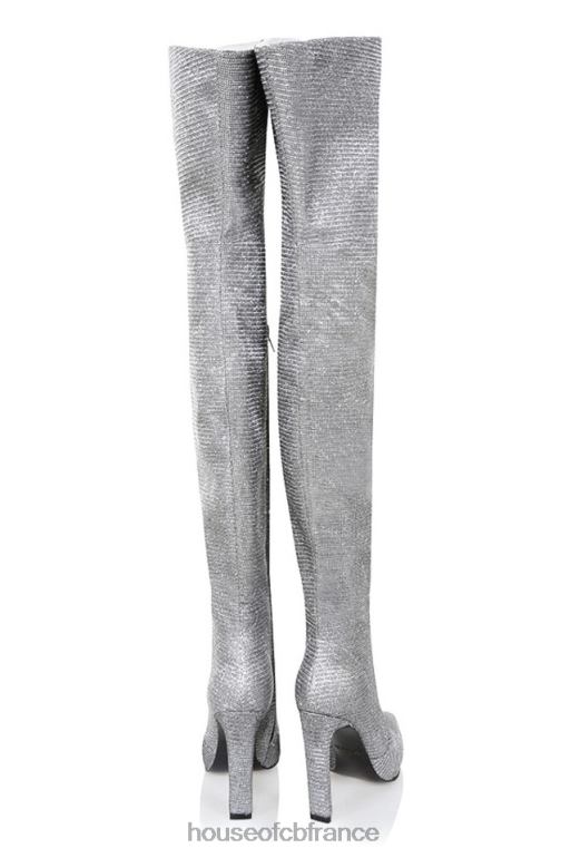 House of CB Cuissardes en cuir scintillantes argentées Stardust N888H1115 chaussures