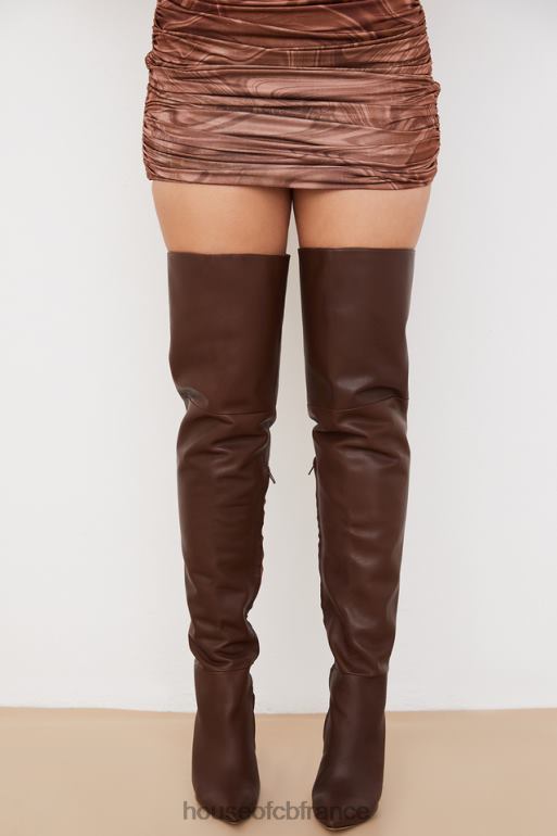 House of CB Lomax cuissardes en cuir véritable chocolat N888H1084 chaussures
