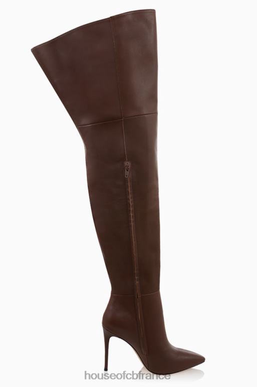 House of CB Lomax cuissardes en cuir véritable chocolat N888H1084 chaussures