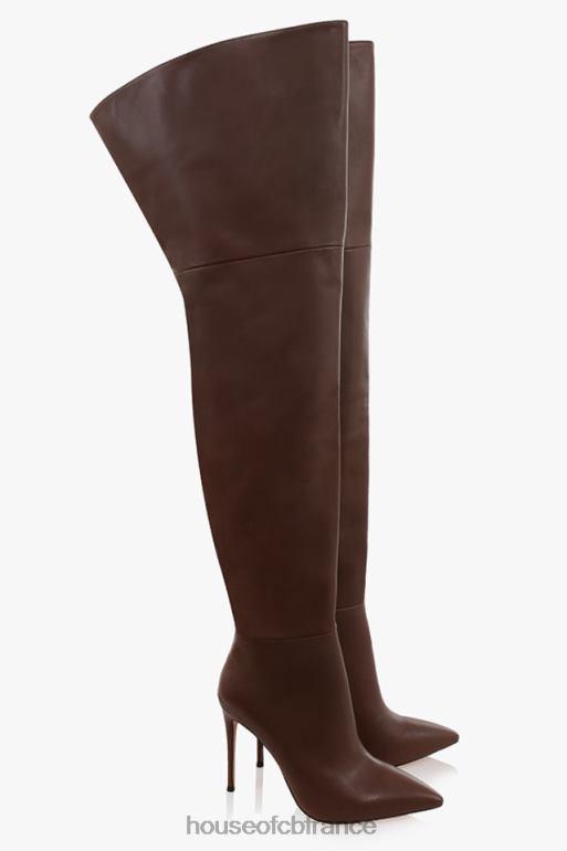 House of CB Lomax cuissardes en cuir véritable chocolat N888H1084 chaussures