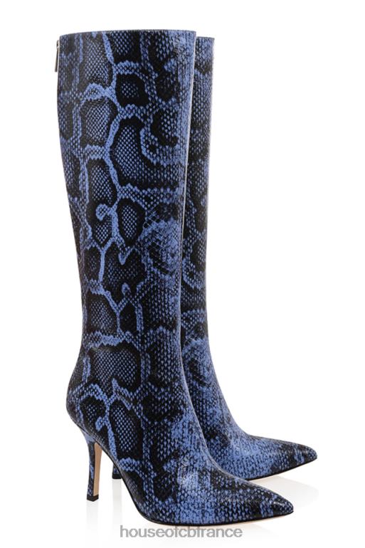 House of CB bottes hauteur genou en cuir imprimé bleu royal N888H1070 chaussures