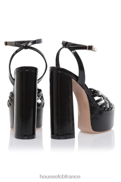 House of CB sandale plateforme en cuir noir queen N888H1096 chaussures