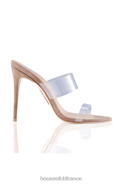 House of CB mules en daim beige à bride transparente Lucent N888H1116 chaussures