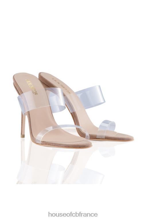 House of CB mules en daim beige à bride transparente Lucent N888H1116 chaussures
