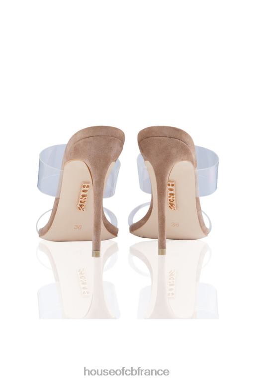House of CB mules en daim beige à bride transparente Lucent N888H1116 chaussures