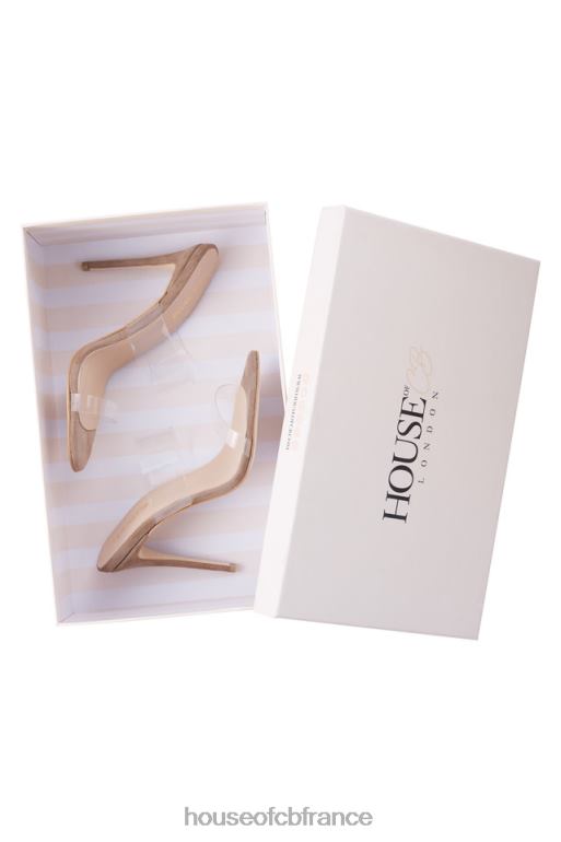 House of CB mules en daim beige à bride transparente Lucent N888H1116 chaussures