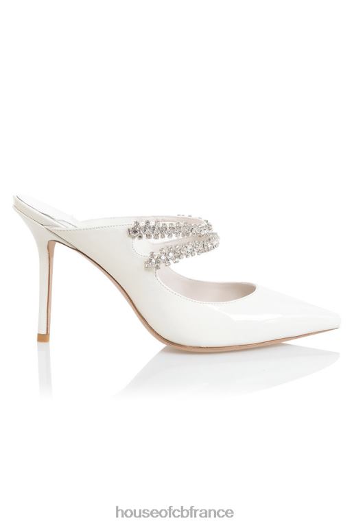 House of CB mules vernies ivoire à cristaux ornés de glacier N888H1094 chaussures