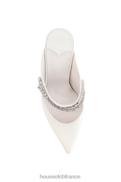 House of CB mules vernies ivoire à cristaux ornés de glacier N888H1094 chaussures