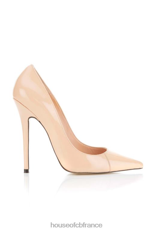 House of CB Escarpins à talons hauts et bout pointu en cuir verni beige Paris N888H1136 chaussures