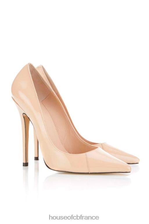 House of CB Escarpins à talons hauts et bout pointu en cuir verni beige Paris N888H1136 chaussures