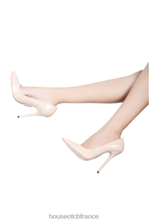House of CB Escarpins à talons hauts et bout pointu en cuir verni beige Paris N888H1136 chaussures