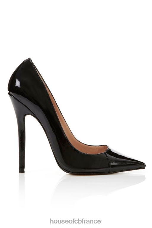 House of CB Escarpins à talons hauts et bout pointu en cuir verni noir Paris N888H1137 chaussures