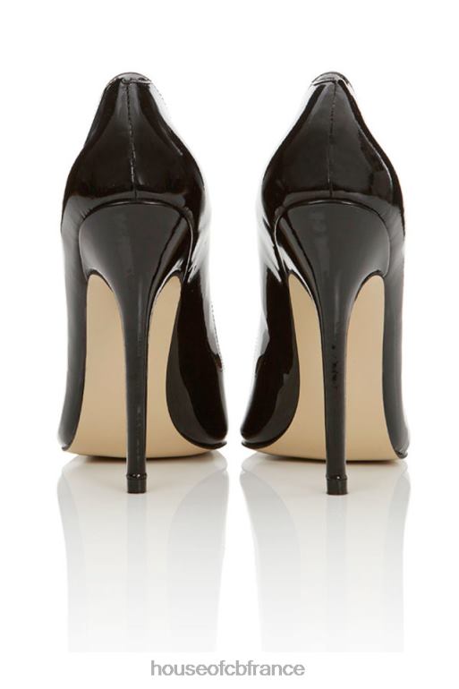 House of CB Escarpins à talons hauts et bout pointu en cuir verni noir Paris N888H1137 chaussures