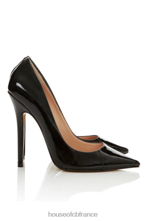 House of CB Escarpins à talons hauts et bout pointu en cuir verni noir Paris N888H1137 chaussures