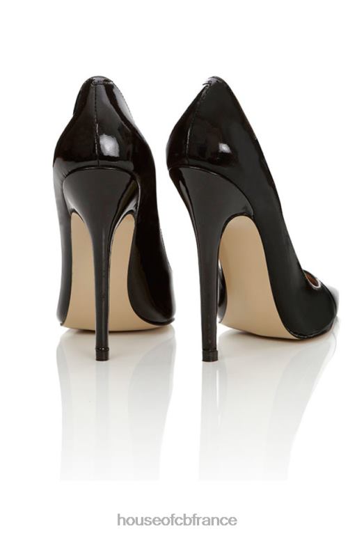 House of CB Escarpins à talons hauts et bout pointu en cuir verni noir Paris N888H1137 chaussures