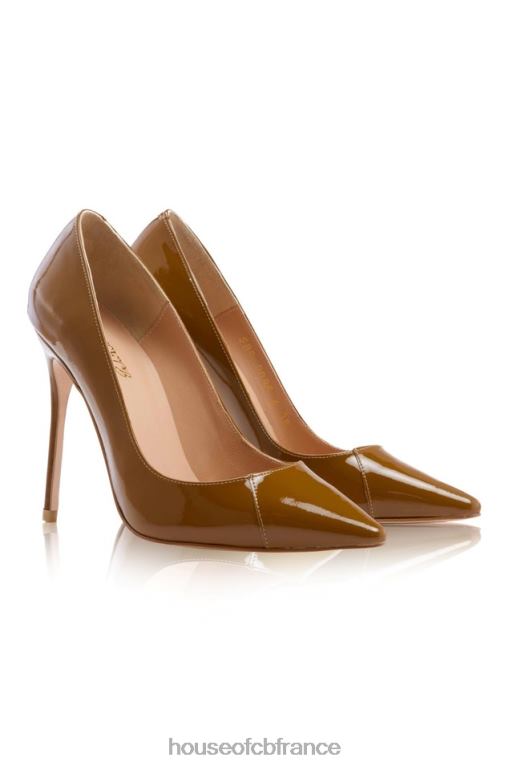 House of CB Paris 4\' - Escarpins à bout pointu en cuir verni beige N888H1127 chaussures