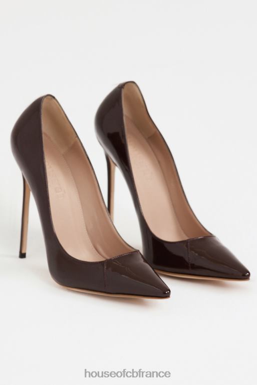 House of CB Paris 5\' - Escarpins à bout pointu en cuir verni marron peint N888H1067 chaussures