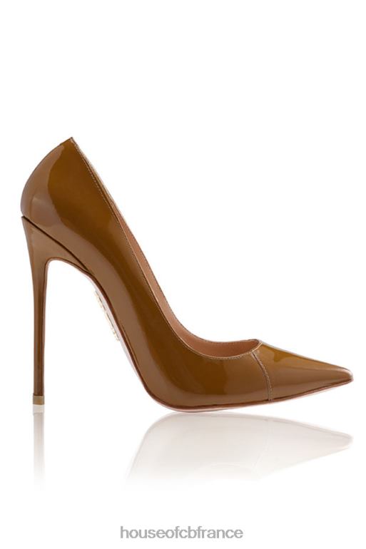 House of CB Paris 5\' talons pointus en cuir verni beige N888H1128 chaussures