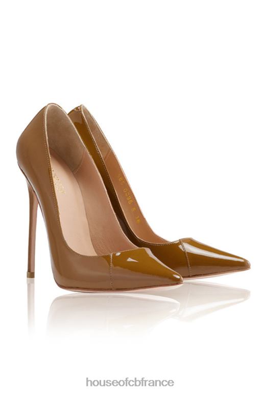 House of CB Paris 5\' talons pointus en cuir verni beige N888H1128 chaussures
