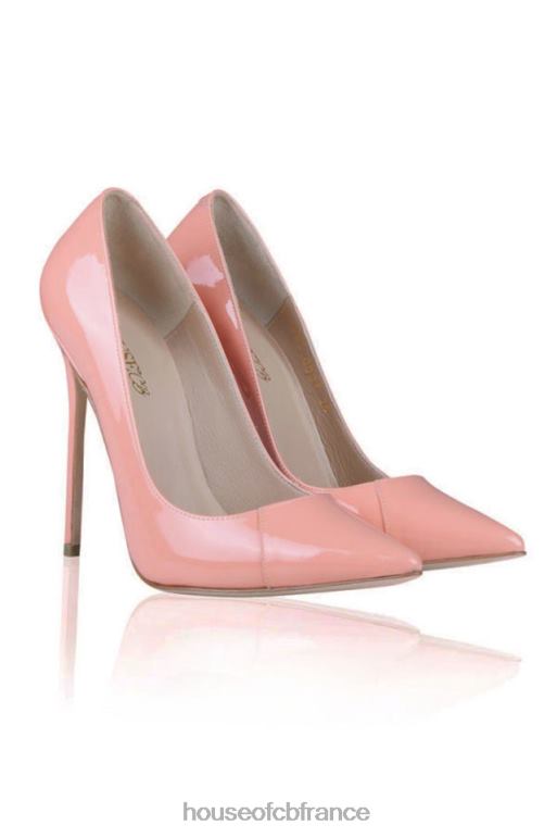 House of CB Paris - Escarpins à bout pointu en cuir verni rose bébé N888H1131 chaussures