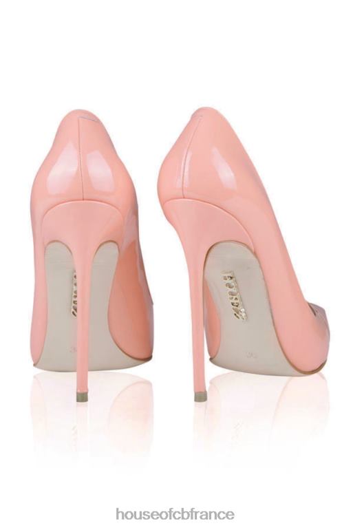 House of CB Paris - Escarpins à bout pointu en cuir verni rose bébé N888H1131 chaussures