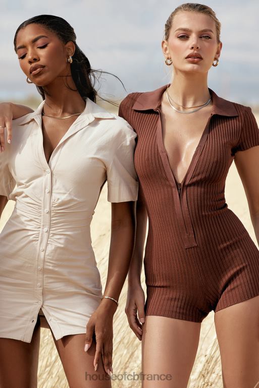 House of CB combishort bandage côtelé lina chocolat N888H965 vêtements