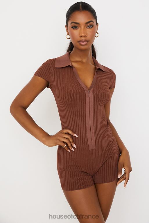 House of CB combishort bandage côtelé lina chocolat N888H965 vêtements