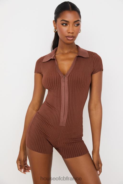 House of CB combishort bandage côtelé lina chocolat N888H965 vêtements