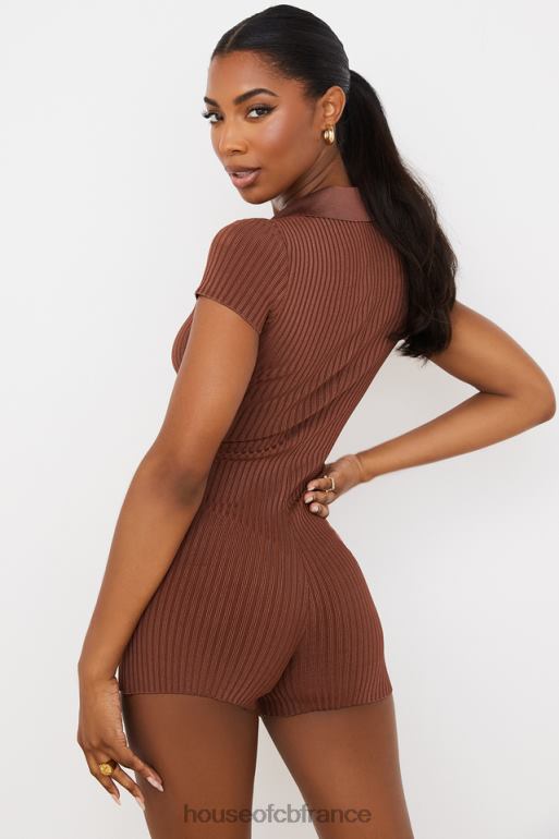 House of CB combishort bandage côtelé lina chocolat N888H965 vêtements