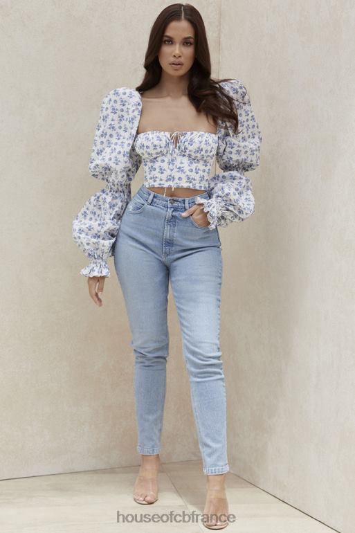 House of CB Jean en denim taille haute bleu pâle Bria N888H643 vêtements