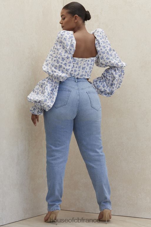 House of CB Jean en denim taille haute bleu pâle Bria N888H643 vêtements