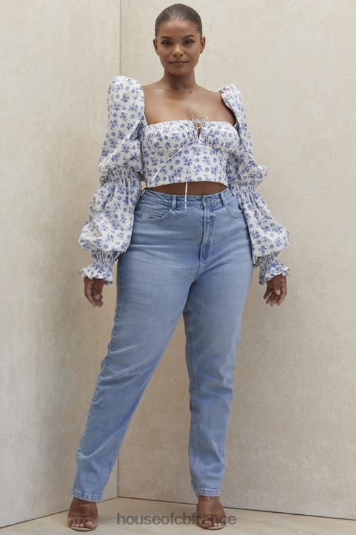 House of CB Jean en denim taille haute bleu pâle Bria N888H643 vêtements
