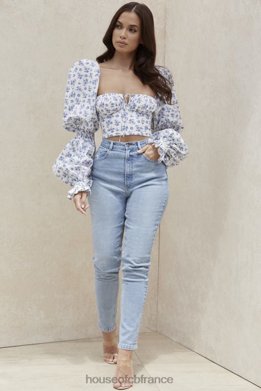 House of CB Jean en denim taille haute bleu pâle Bria N888H643 vêtements