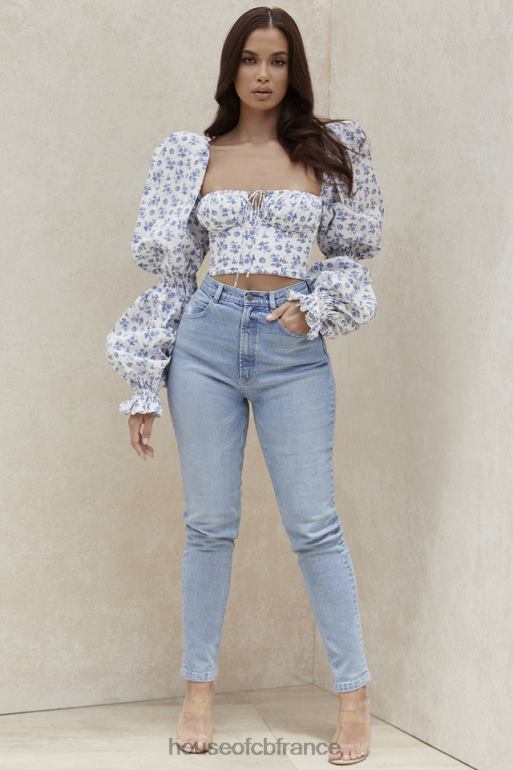 House of CB Jean en denim taille haute bleu pâle Bria N888H643 vêtements