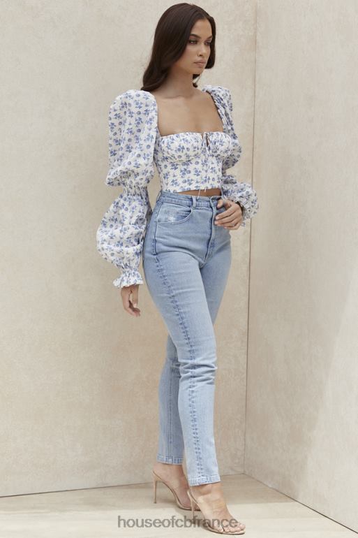 House of CB Jean en denim taille haute bleu pâle Bria N888H643 vêtements