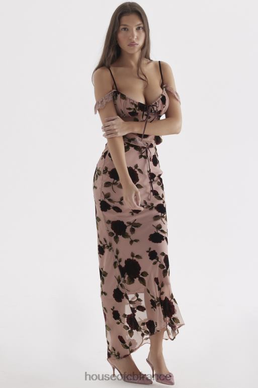 House of CB Imaan - Jupe longue dévorée rose poussiéreux N888H871 vêtements