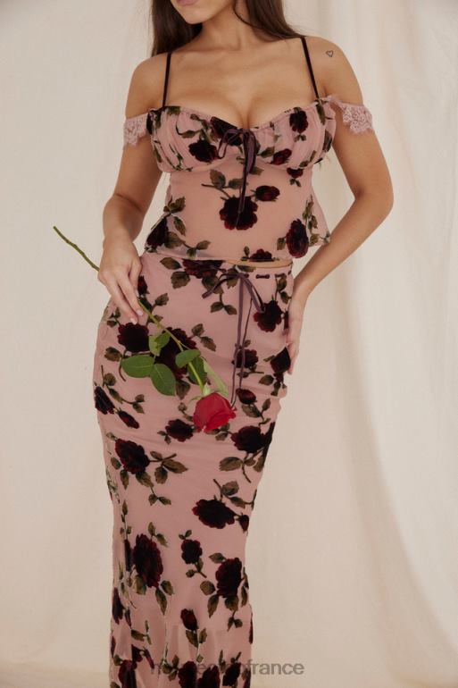 House of CB Imaan - Jupe longue dévorée rose poussiéreux N888H871 vêtements