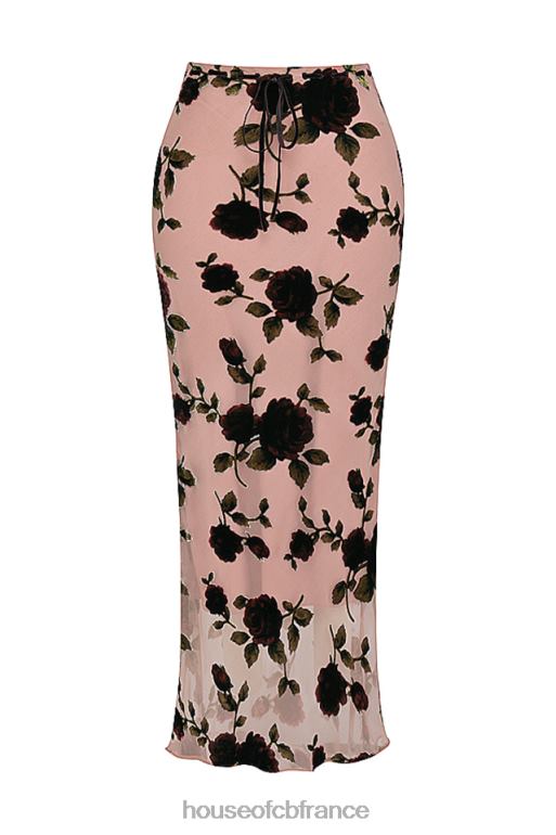 House of CB Imaan - Jupe longue dévorée rose poussiéreux N888H871 vêtements