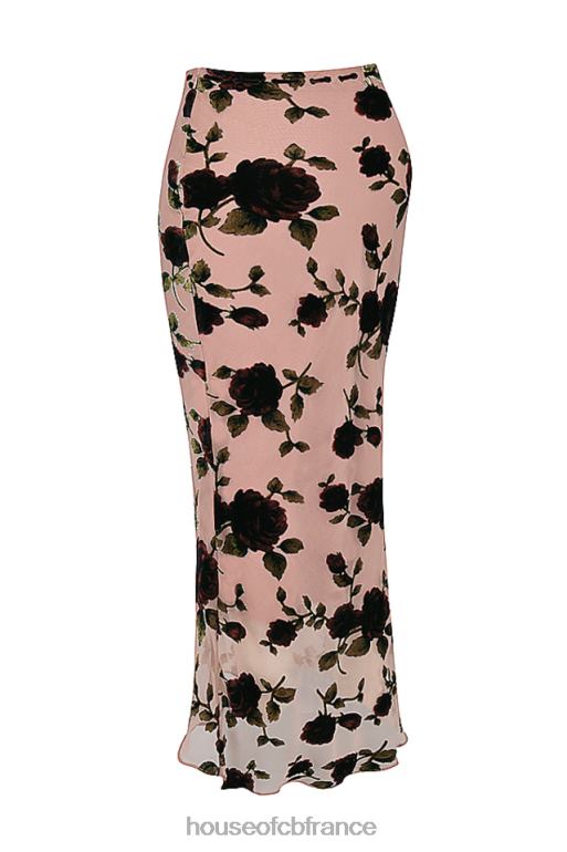 House of CB Imaan - Jupe longue dévorée rose poussiéreux N888H871 vêtements