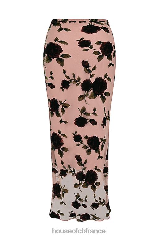 House of CB Imaan - Jupe longue dévorée rose poussiéreux N888H871 vêtements