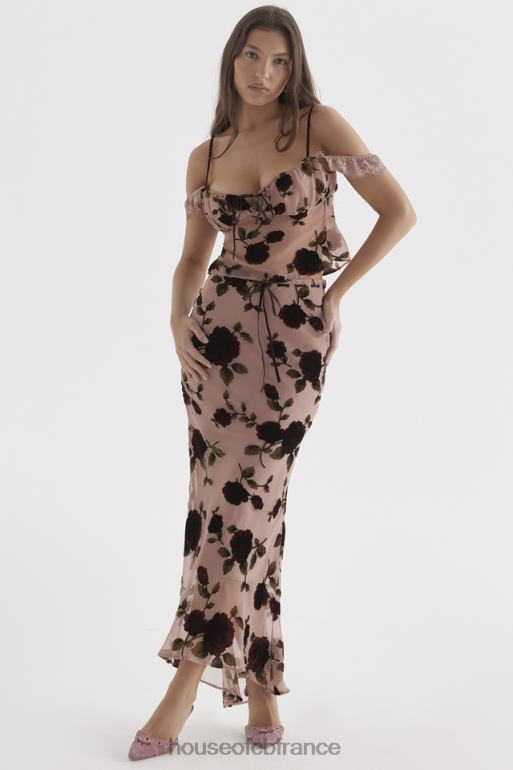 House of CB Imaan - Jupe longue dévorée rose poussiéreux N888H871 vêtements