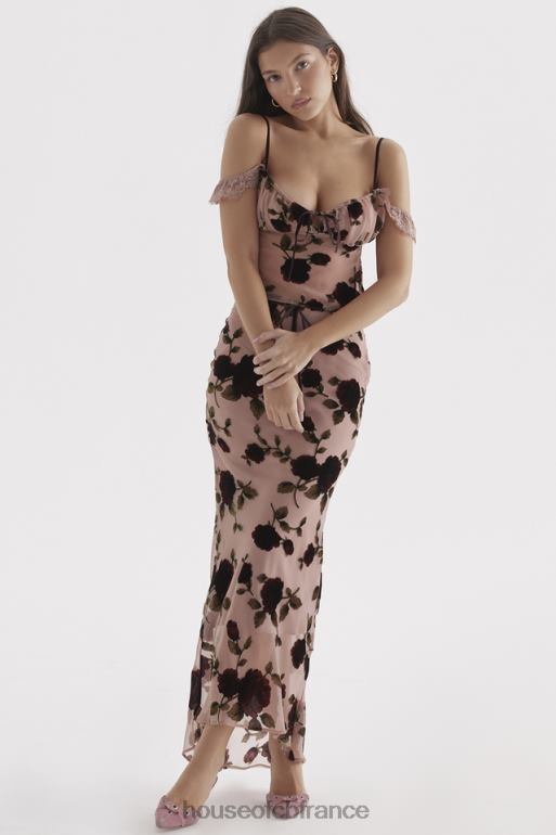 House of CB Imaan - Jupe longue dévorée rose poussiéreux N888H871 vêtements